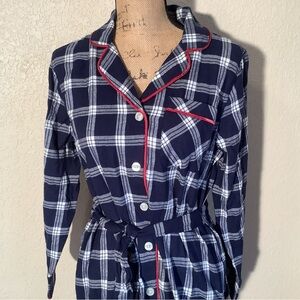 NWT Lands' End Navy Plaid Robe with Red Trim